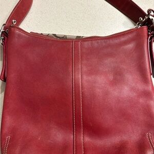 Vintage Coach red leather hobo shoulder bag